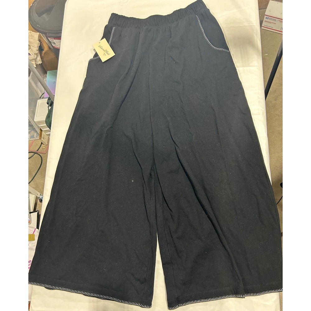 Universal Thread Womens Mid-Rise Wide Leg Pants Black Contrast Stitch Small NWT